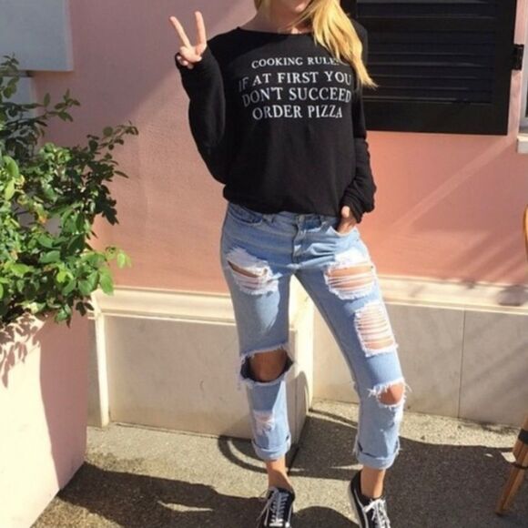 WILDFOX Cooking Rule Order Pizza Black Sweatshirt - Picture 1 of 9